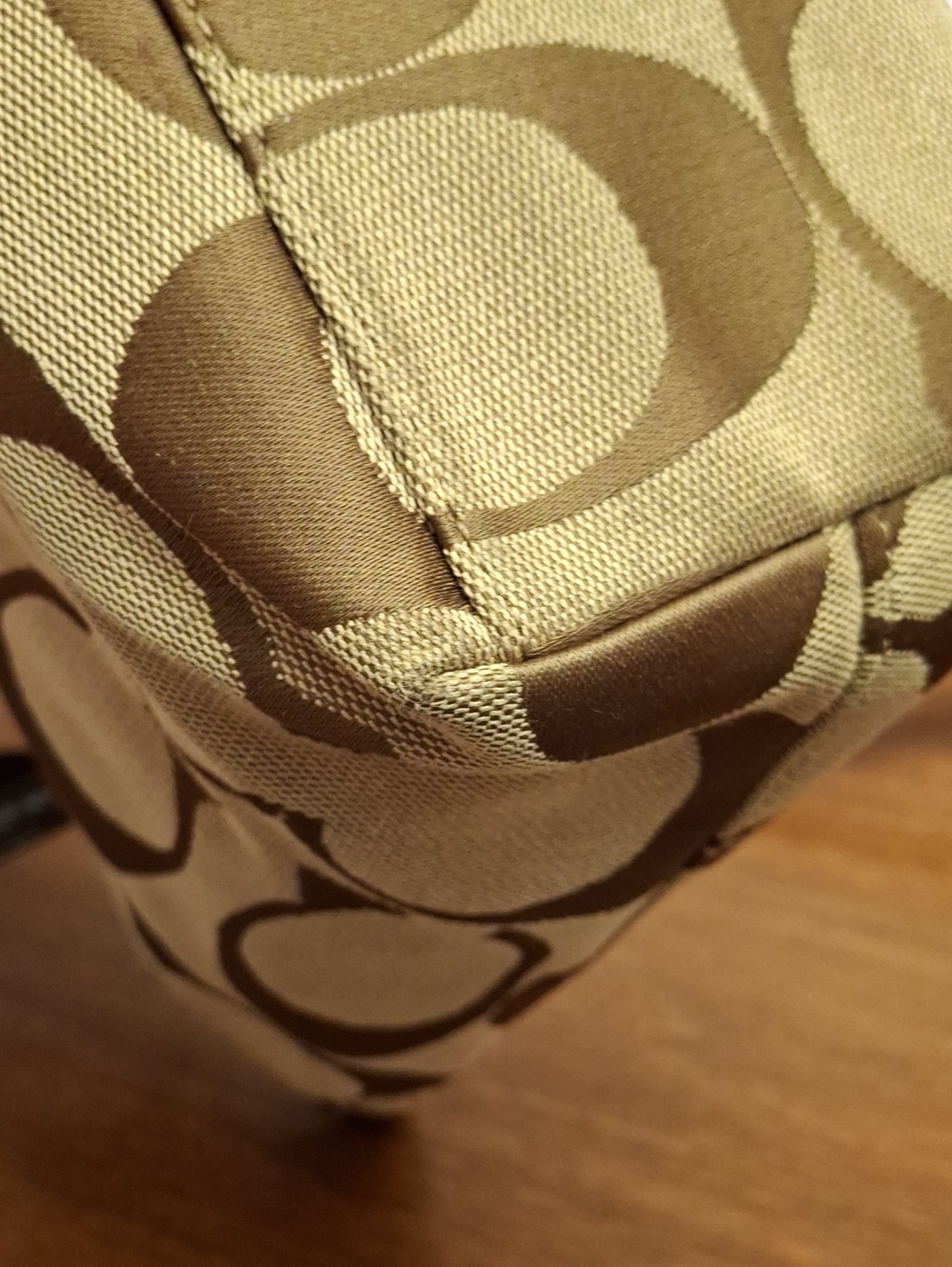 2013 Jan Coach signature-pattern canvas tote dark brown Accents Prelove Like New - Picture 9 of 16